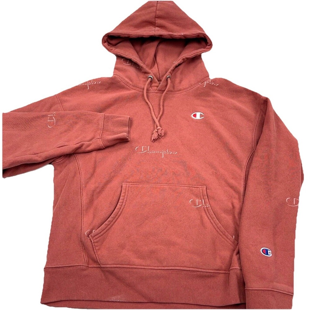 Champion Hoodie Women Medium Pink Reverse Weave Sweatshirt Sweater Heavy Retro